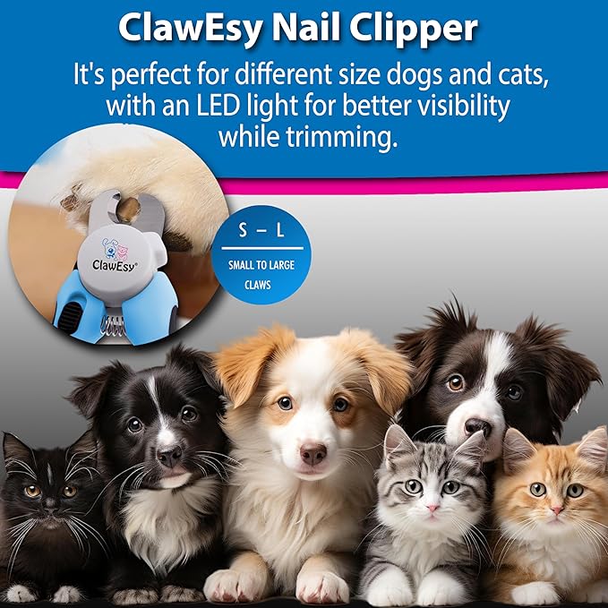 Dog Nail Clipper with Ultra Bright LED Light for Bloodline, Stainless Steel Pet Nail Trimmer with Safety Guard, Ergonomic Handle, Free Nail File for Smooth, Easy Grooming. Dogs and Cats(Blue)