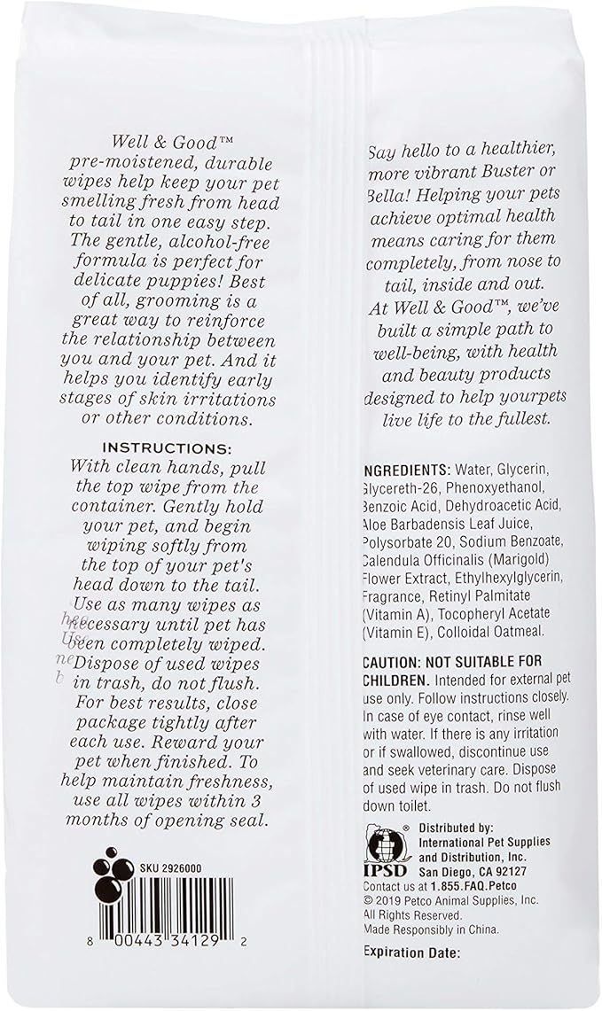 Petco Brand - Well & Good Gentle Puppy Grooming Wipes, Pack of 100, 100 CT