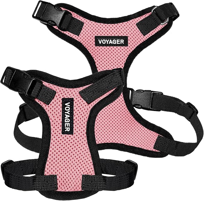 Voyager Step-in Lock Pet Harness - All Weather Mesh, Adjustable Step in Harness for Cats and Dogs by Best Pet Supplies - Pink/Black Trim, S