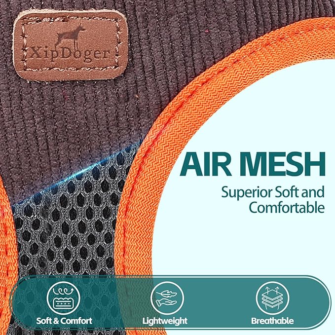 Dog Harness with Multifunction Dog Leash,No Pull Reflective Step-in Harness for Soft Adjustable No Choke Escape Proof,Easy Walk Dog Harness for Medium Dogs (Orange&Dark Grey, M)