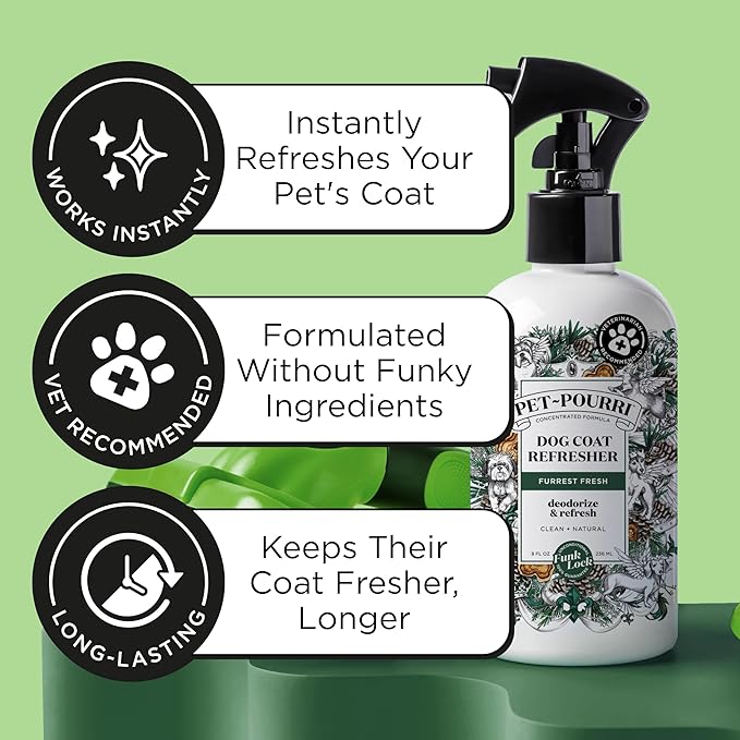 Pet-Pourri Dog Coat Deodorizing Spray – Plant Derived Ingredients – Vet Recommended – Fir + Amber + Cedarwood – Paraben & Sulfate-Free - Grooming perfume Spray for Dog Odor