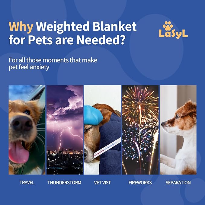 LaSyL Weighted Blanket for Pets | Thunder Blanket for Dogs Anxiety | Premium Soft Minky | Relaxation & Calming & Anti Anxiety | Used in Car, Bed, Couch | Dark Blue, Washable Large 40" L x 47" W