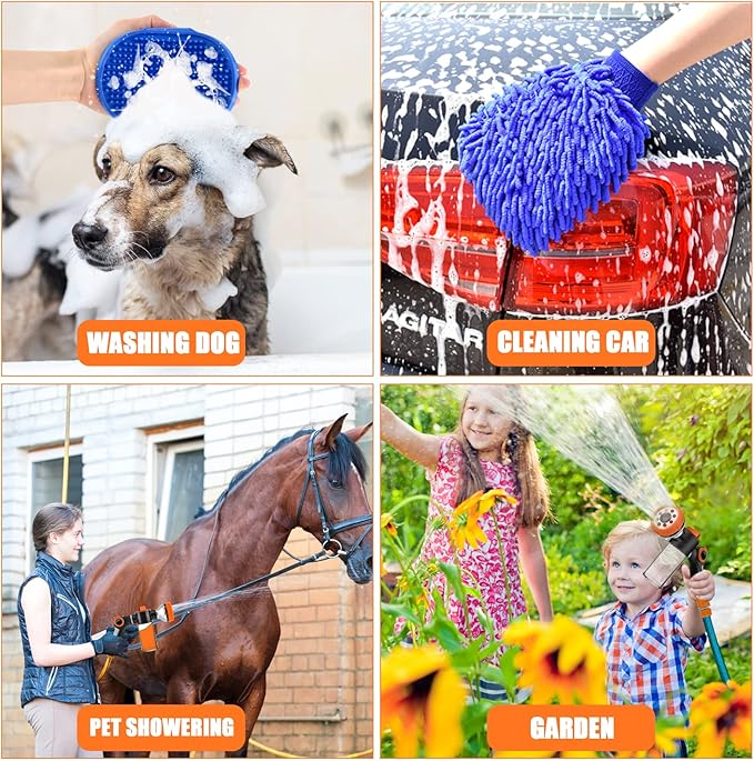 Upgrade Dog Washing Hose Attachment Soap Dispenser, Dog Wash Hose Attachment with Pet Bath Brush Car Wash Mitt and Dog Comb for Showering Pet (Hose Not Include)