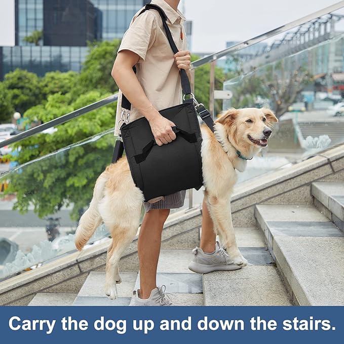 Dog Carry Sling, Emergency Backpack Pet Legs Support & Rehabilitation Dog Lift Harness for Nail Trimming, Dog Carrier for Senior Dogs Joint Injuries, Arthritis, Up and Down Stairs(XL, Black)