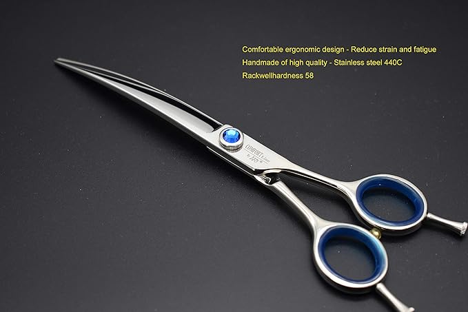 Professional Shear Scissors for Pet/Dog Grooming 7 Inch Curved Dog Scissors for Groomer Classic Blue Diamond Screw Stainless Steel Forged(7.0" Curved Blue Diamond)