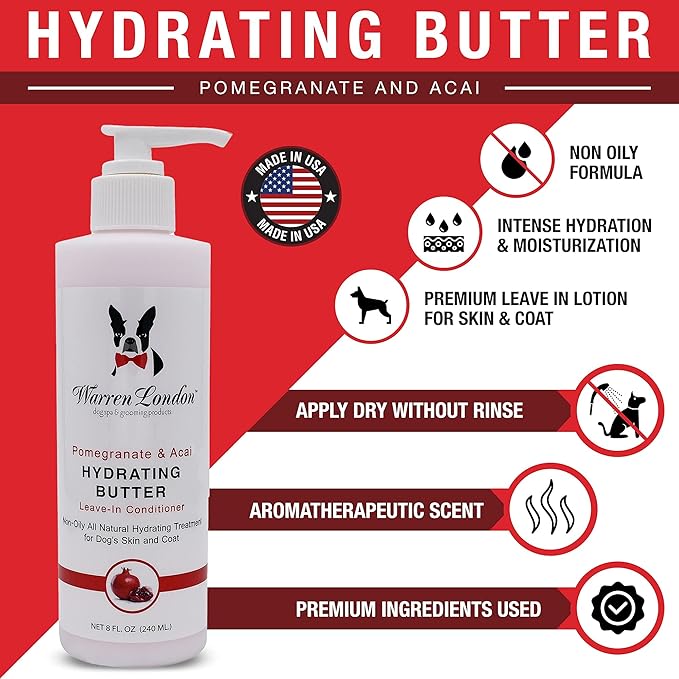 Warren London - Hydrating Butter For Dogs Skin & Coat,8 Oz,Pomegranate & Acai