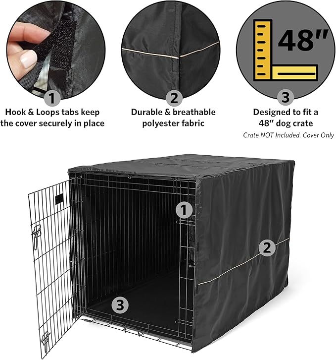 MidWest Homes for Pets Dog Crate Cover, Privacy Dog Crate Cover Fits MidWest Dog Crates, Crate Cover Only, Machine Wash & Dry, Black, 48-Inch