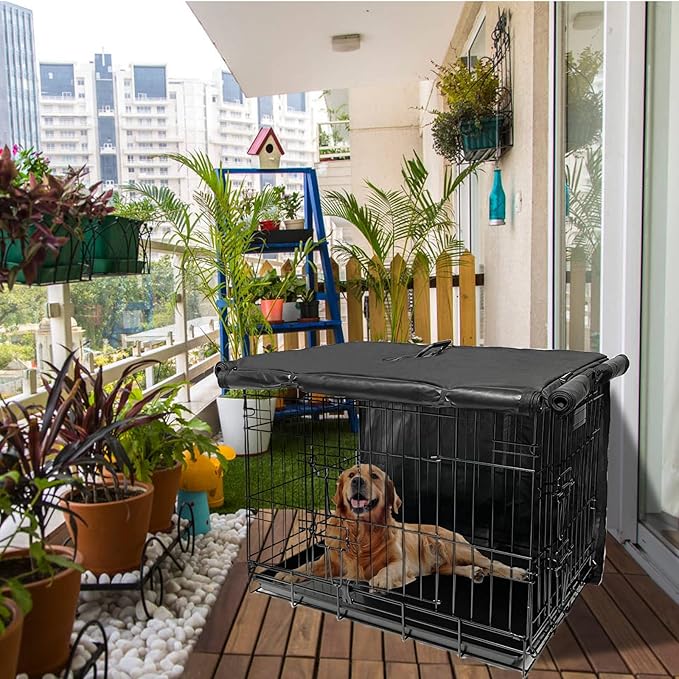 Small Dog Cage Cover 24 Inch Dog Crate Cover, Puppy Crate Covers Small Dog Kennel Cover for Wire Cage with1 2 3 Doors, Indoor Waterproof 600D Oxford Fabric Black