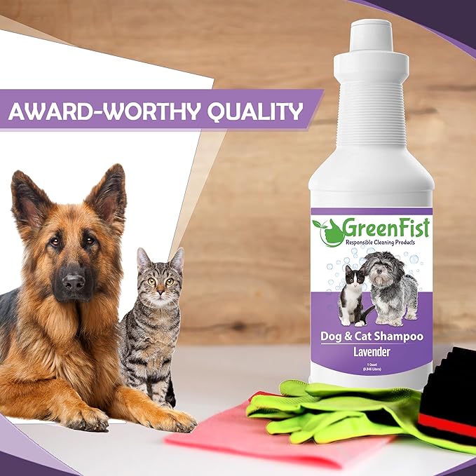 GreenFist Pet Shampoo Conditioner for Dogs & Cats Care Intense Cleaning Power Sooth Skin Made in USA (Lavender 1 Gallon)
