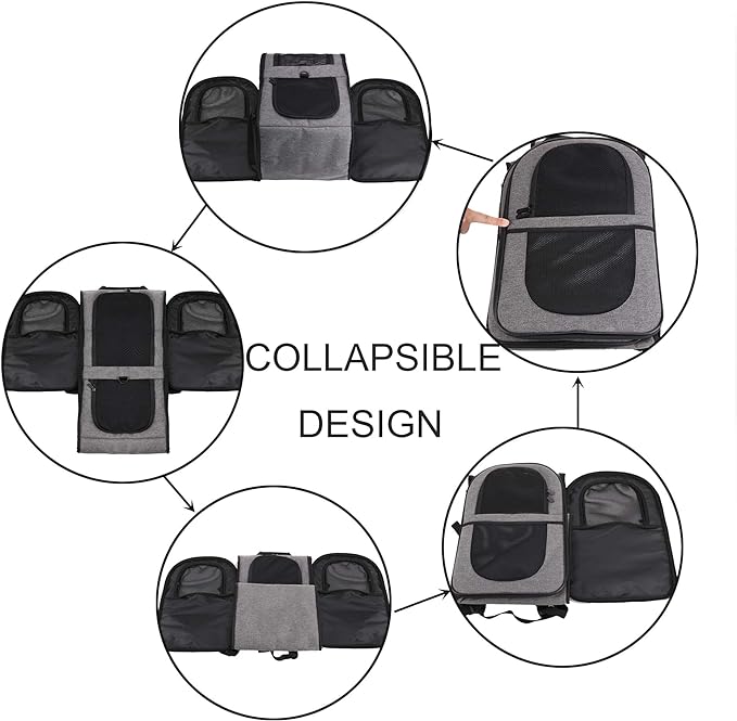 Apollo Walker Pet Carrier Backpack for Large/Small Cats and Dogs, Puppies, Safety Features and Cushion Back Support for Travel, Hiking, Outdoor Use (Gray-Expandable)