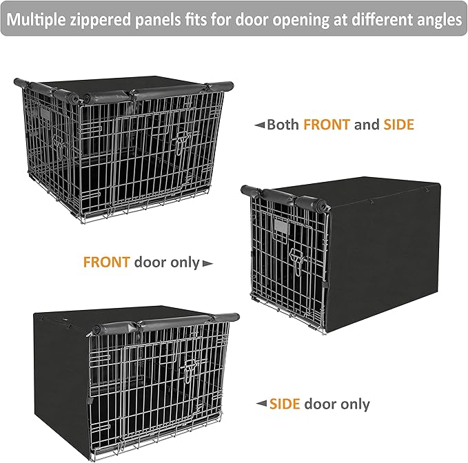 X-ZONE PET Double Door Dog Crate Cover - Polyester Pet Kennel Cover (Fits 24 30 36 42 48 inches Wire Crate) (36 Inch, Black)