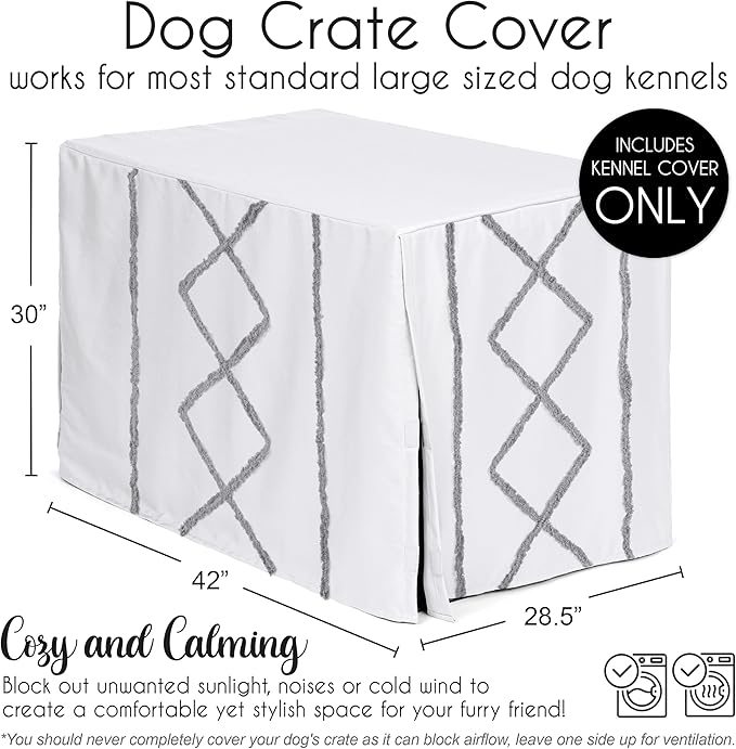 Sweet Jojo Designs 42in. Medium/Large Dog Crate Cover (Grey Boho Modern Tuft) Pet Cage, Kennel Covers (Bohemian, Farmhouse, Shabby Chic, Designer, Neutral, Elegant, Minimalist, Gray Tufted Cotton)