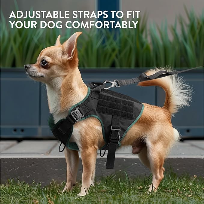 Navaris Tactical Dog Harness and Vest Set - Strong & Adjustable Fit with Metal D Ring, Front Buckles, and Handle - for Military Service Training or Assistance Dogs - Small