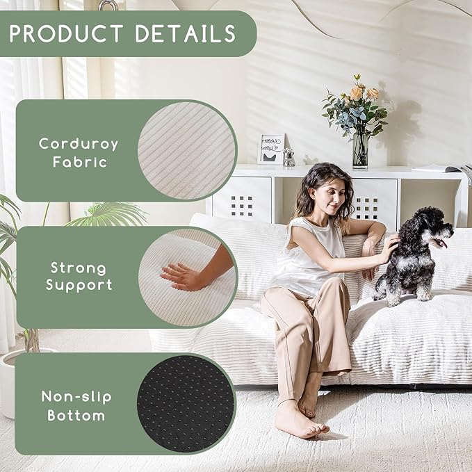 HIGOGOGO Giant Human Dog Sofa Bed, Big Comfy Floor Sofa Couch for Pet Families with Foam Chunk Supportive Mat, Corduroy Orthopedic Dog Bed for Human, Beige