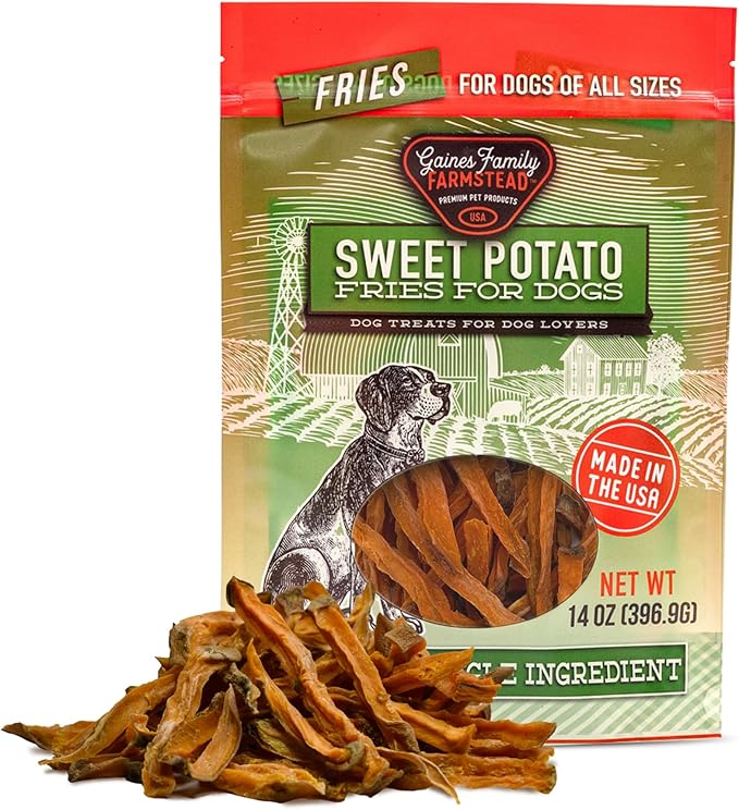 Gaines Family Farmstead Sweet Potato Dog Treats, All Natural Fries, Soft Chews for Dogs, All Ages & Breeds, Nutrient-Rich, Rawhide Alternativem, Dog Training & Rewards, 14 Oz. Bag