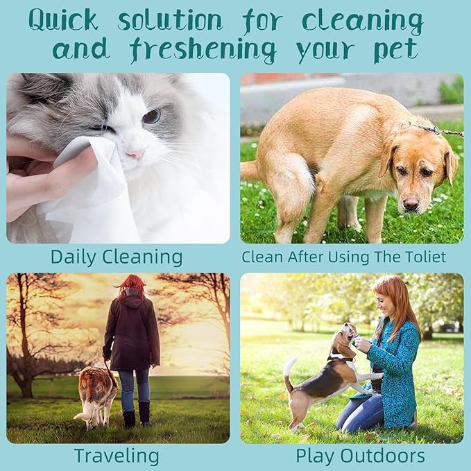 Natural Pet Wipes for Dogs and Cats 100% Natural Plant Based, Dog Cleaning Deodorizing Puppy Wipes | Dog for Paws and Butt (320pcs - 4 Pack)