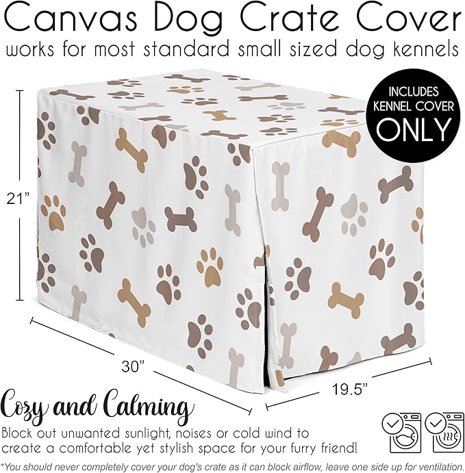 Sweet Jojo Designs Bone Paw Print Dog Crate Cover – Kennel Covers for 30 Inch Pet Cage Small/Medium - Neutral Grey Taupe Brown Modern Off White Gray Tan Puppy