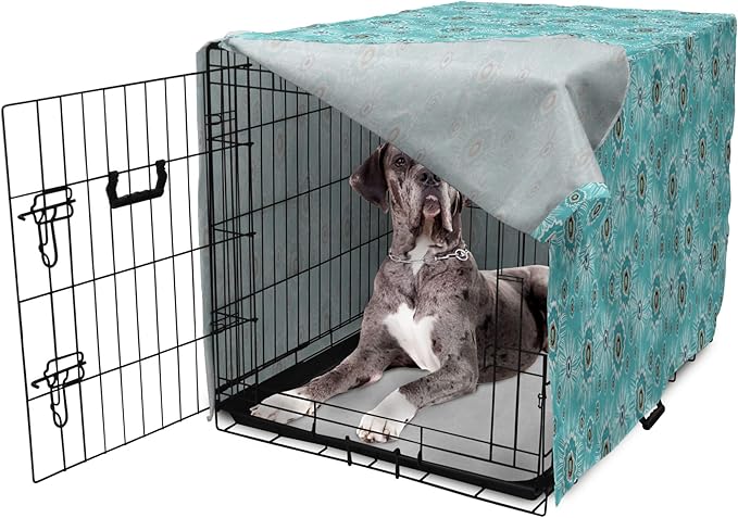 Lunarable Abstract Dog Crate Cover, Surreal and Flourishing Botanical Floral Ornaments Pattern, Easy to Use Pet Kennel Cover for Medium Large Dogs, 48 Inch, Cadet Blue Grey