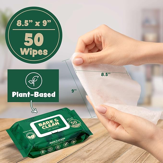 Dog Wipes for Cleaning and Deodorizing - Box of 50 Individually Wrapped 8.5" x 9" Bamboo Pet Wipes - Compostable, Hypoallergenic Puppy Wipes - Dog Wipes for Paws, Butt, and Body
