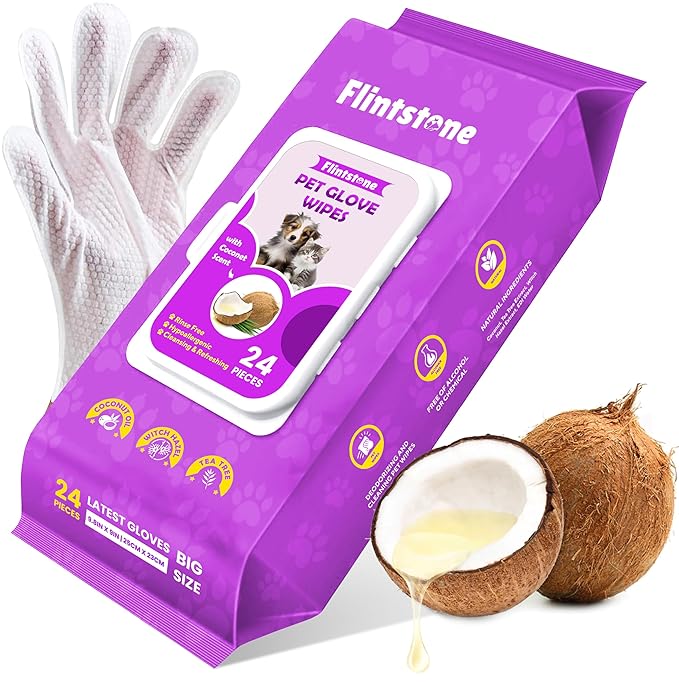 Flintstone Dog Wipes Cleaning Deodorizing - Hypoallergenic Cat Wipes - Extra Thick Wet Dog Wipes for Paws and Butt - Daily Care & Travel Pet Wipes - Latest Pet Wipes for Dogs, Puppy & Cats – 24pcs