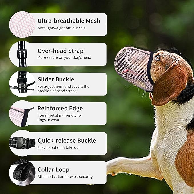 Dog Muzzle, Breathable Soft Muzzle for Extra Large Dogs to Anti & Prevent Barking Biting Chewing, Reflective & Adjustable Basket Muzzle with Air Mesh for German Shepherd Pink XXL