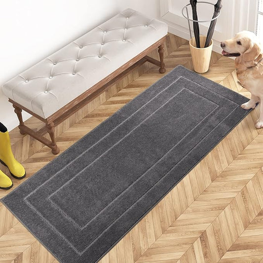 PURRUGS Dirt Trapper Door Mat 24" x 59.5", Non-Slip/Skid Machine Washable Entryway Rug, Dog Door Mat, Super Absorbent Welcome Mat for Muddy Wet Shoes and Paws, Grey