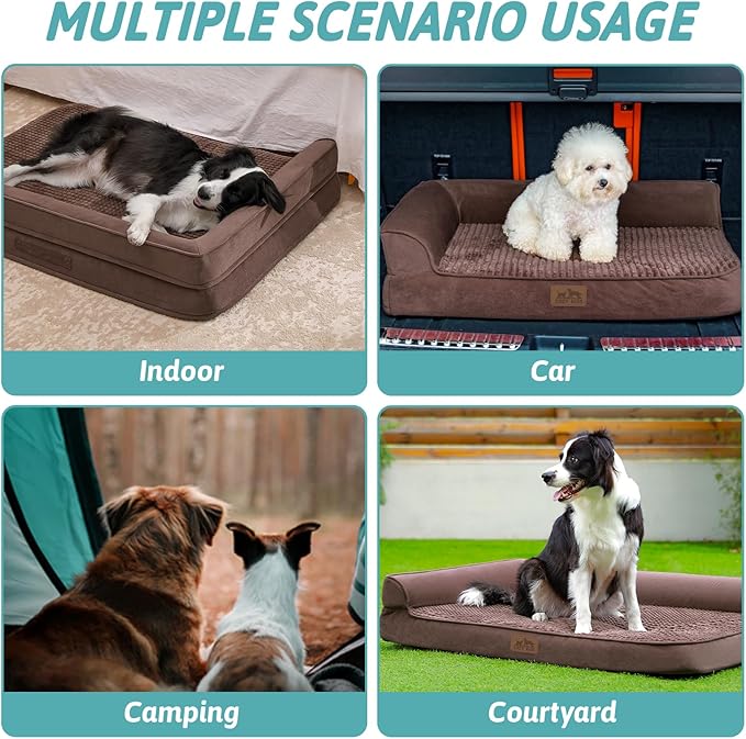 Orthopedic Dog Bed for Large Dogs,Washable Dog Sofa Beds Large, Supportive Foam Pet Couch Bed with Removable Washable Cover, Waterproof Lining and Nonskid Bottom, Brown (L,42" L x 30" W x 7.5" Th)