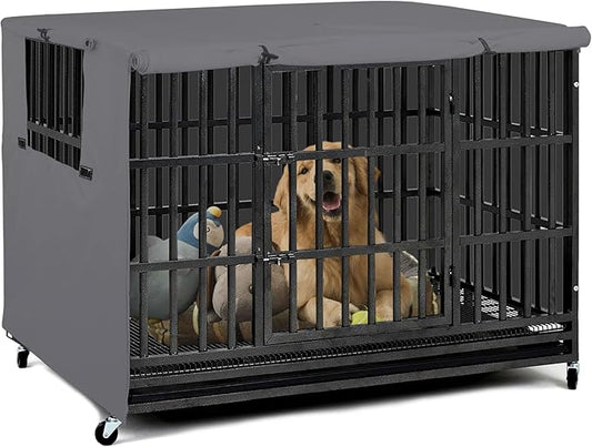 Explore Land 38 inches Dog Crate Cover Heavy Duty Polyester Pet Kennel Sunshade Universal Fit for Wire Cage (Grey)