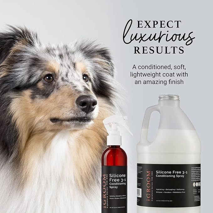 iGroom Silicone Free 3-1 Dog Conditioning/Detangling Spray, Luxury Pet Beauty Care, Hydrating, Paraben and Phthalates Free, Made in USA, 8 oz