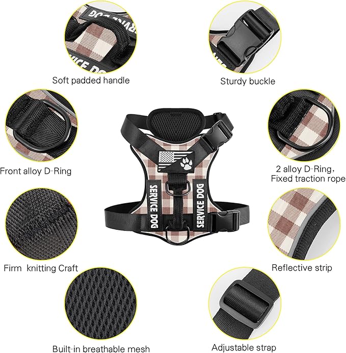 Demigreat Service Dog Harness, Reflective Dog Vest Harness with 5 PCS Patches, Adjustable Soft Oxford Pet Harness, Inner Layer Mesh, Easy to Control for Dogs