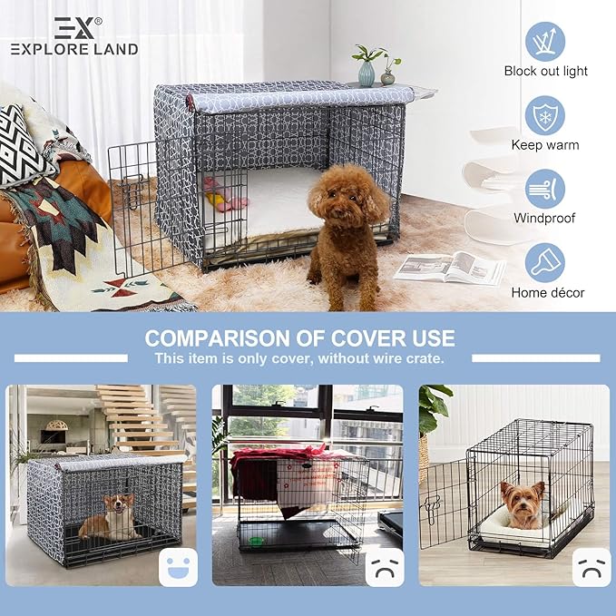 Explore Land Pattern Dog Crate Cover for 24 Inches Wire Cage, Heavy-Duty Polyester 1 2 3 Doors Standard Metal Pet Kennel Enclosure (Morocco)