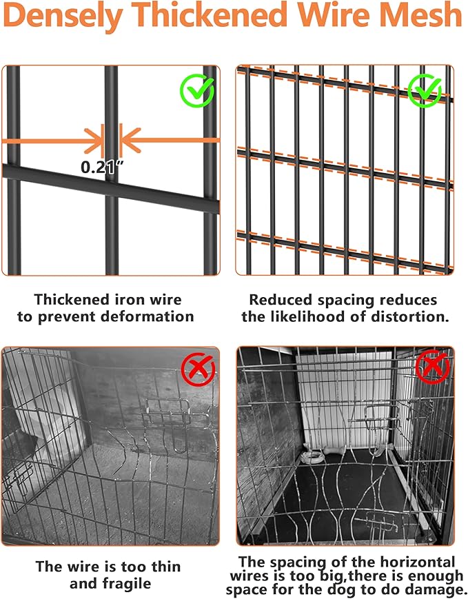 Piskyet Dog Crate Furniture with Cushion,Heavy-Duty Reinforced Metal Mesh,44" Wooden Dog Crate End Table with Double Doors,Indoor Dog Kennel,Dog Cage Side Table for Large Breed,Grey