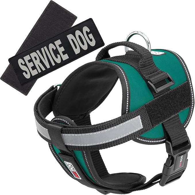 Dogline Unimax Service Dog Harness Vest with Removable Service Dog Patches Adjustable Straps Breathable Neoprene for Medical Identification Training Dogs Girth 15 to 19 in Turquoise