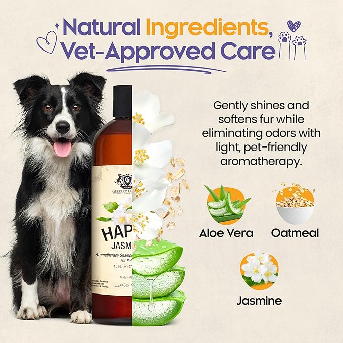 Dog Shampoo and Conditioner Happy Jasmine 16 Fl Oz - Dog Shampoo Itchy Skin Relief, Aromatherapy Natural Dog Shampoo for Smelly Dogs with Aloe Vera & Oatmeal Shampoo for Dogs by Gerrard Larriett