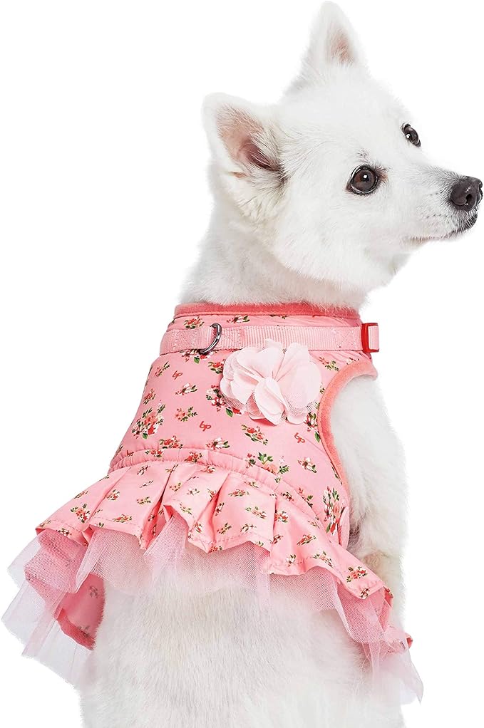 Blueberry Pet Soft & Comfy Spring Scent Inspired Floral No Pull Mesh Puppy Dog Costume Harness Dress, Rose Baby Pink, Chest Girth 14"-16", X-Small, Adjustable Harnesses for Dogs