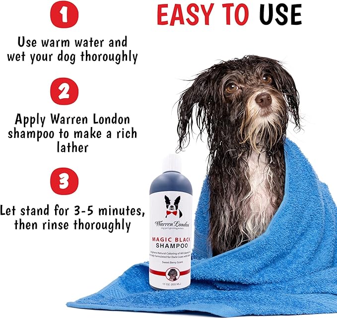 Warren London Magic Black Dog Shampoo | Brightens Any Dog Coat | Formulated for Darker Dog Coats | Puppy and Cat Safe Grooming Supplies | Berry Scent 128 Ounce, Made in USA