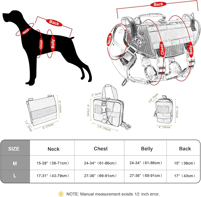 PET ARTIST [Upgrade] Tactical Dog Harness for Hiking Training, No Pull Vest Harness for Medium Large Dogs, with Pouches and Patches Brown, L