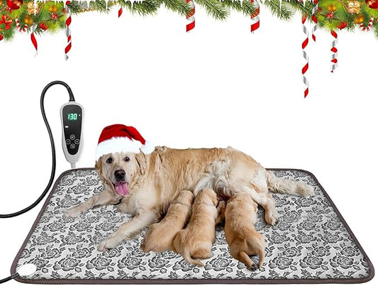 Extra Large Dog Heating Pad 47x30 in Waterproof Pet Heating Pad Smart Thermostat Switch, Whelping Supplies Heated Dog Bed, Adding Wire Rope Wires Puppy Heating Pad Mat-Rose