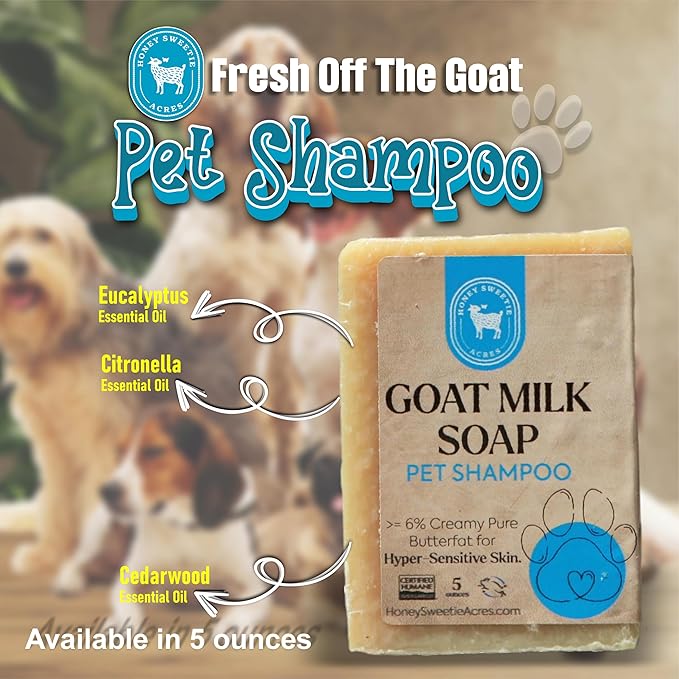 Honey Sweetie Acres 1 Pack All-Natural Pet Shampoo Bar with Fresh Goat Milk - Moisturizing Relief for Dry, Itchy Skin - Leaves A Fresh, Clean Scent - Eliminate Dirty Pet Odor, 5 oz Bar (1 Count)