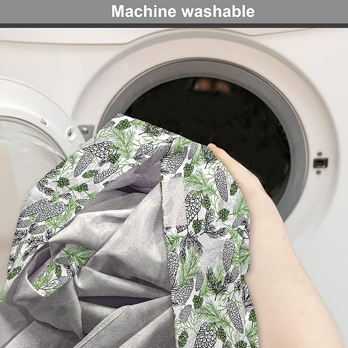 Lunarable Green Xmas Dog Crate Cover, Pine Cones and Holiday Theme Plants Fir Tree Motifs Print, Easy to Use Pet Kennel Cover for Cats & Medium Dogs, 24 Inch, White Fern Green