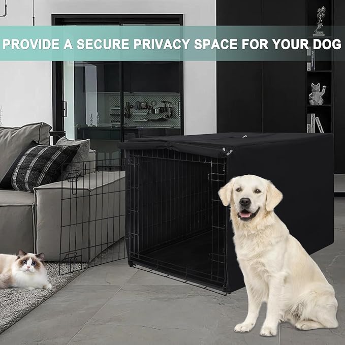 HiCaptain Polyester Dog Crate Cover - Heavy Duty Windproof Pet Kennel Cover for Wire Crate Indoor Outdoor Protection 42in L (Black)