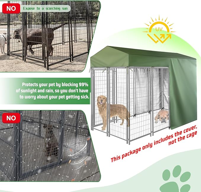 Outdoor Dog Kennel Cover Half Coverage for 8'Dx4'Wx6'H 600D Heavy Duty Waterproof Kennel Covers for Dog Cages(Cover Only) Greenish Color