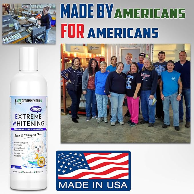 OMG Extreme Dog Whitening Shampoo (16 Oz) - Coconut Based 100% Safe - Free from Soaps, Detergent, Bleach & Fragrance - Make Your Dog's Coat Clean, Silky and Smooth. Made in USA