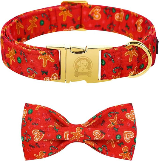 MR. CHUBBYFACE Christmas Gingerbread Man Dog Collar Gift for Boy Girl Dogs Adjustable Dog Collar Bowtie for Small Medium Large Dogs