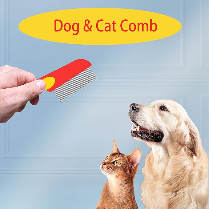 Comb with Rubber Handle for Dogs & Cats, Fine Tooth Dog Comb for Grooming