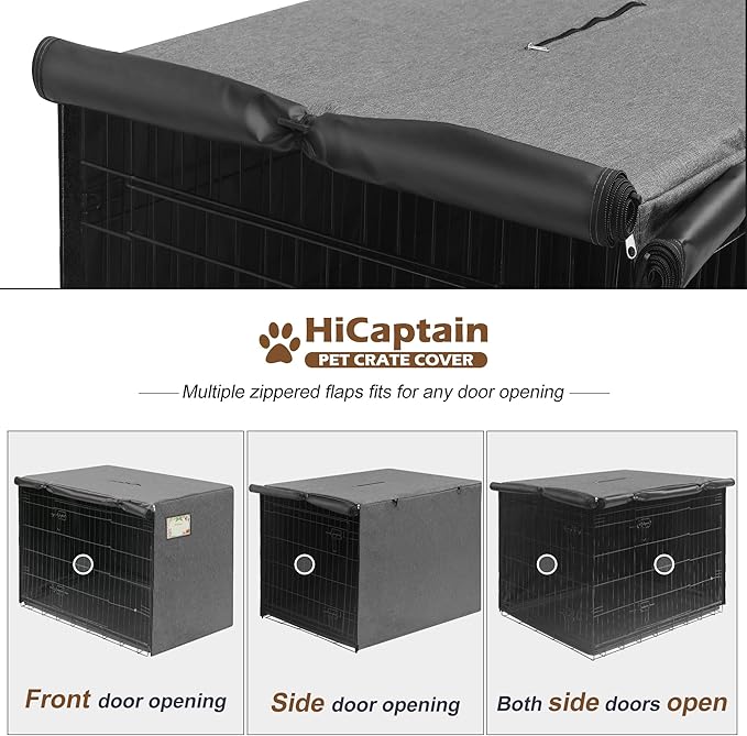 HiCaptain 24 inches Dog Crate Cover with ID Card Pocket, Heavy Duty Polyester Windproof Pet Kennel Cover Universal Fit for 1 or 2 Doors Standard Wire Crate (Grey)