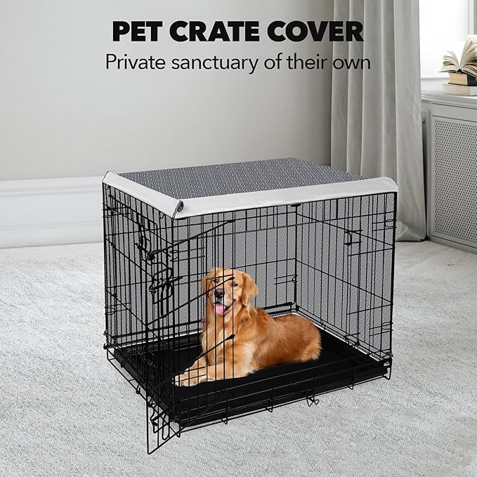 PetPrime Breathable Polyester Indoor Dog Crate Kennel Cover Durable Double Door Fit for 24-48 inches Wire Dog Crate Dog-Cover Only 48inch(48"x30"x33")