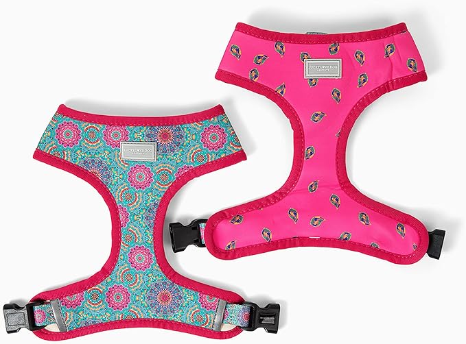 Lucky Love Dog, Boho Chic Reversible Dog Vest, Vivid Pink and Turquoise Dog Vest for Girl Boy Dogs, Stylish Dog Accessory - (X-Small, Clara Vest)