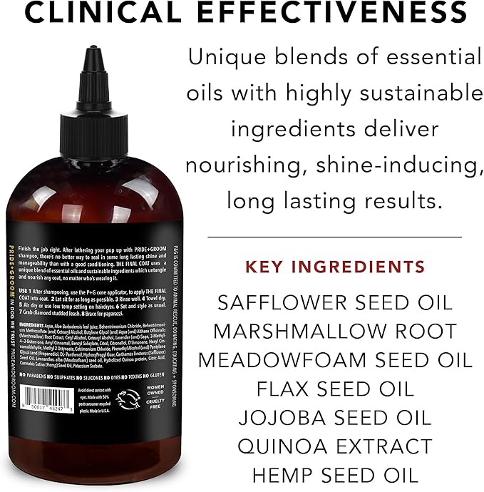 Pride and Groom The Final Coat | Grooming Conditioner That Extends The Life of a Groom | Tearless All Natural Ingredients That Untangle, Nourish, and Add Shine for All Dogs – 16oz (Pack of 2)