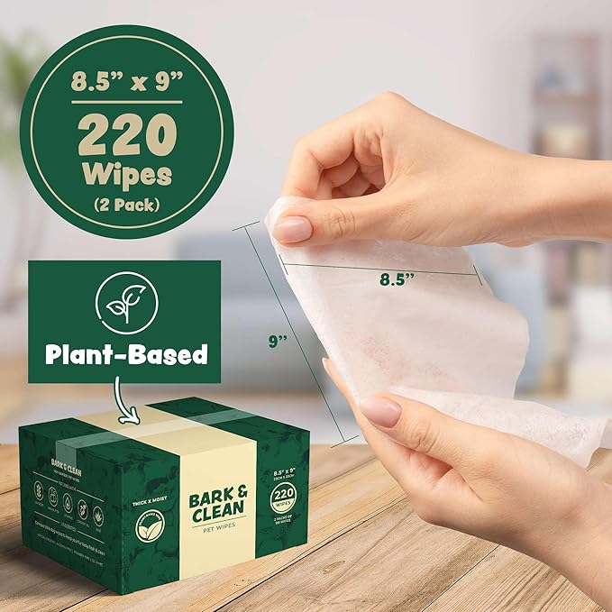 Dog Wipes for Cleaning and Deodorizing - 2 Pack of 110 8.5" x 9" Bamboo Pet Wipes - Compostable, Hypoallergenic Puppy Wipes - Dog Wipes for Paws, Butt, and Body